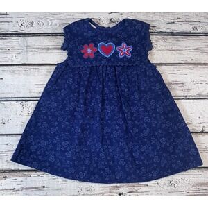 Samara VTG Toddler Girl Blue Heart Applique Jumper Dress Cotton Corduroy Size 4T
